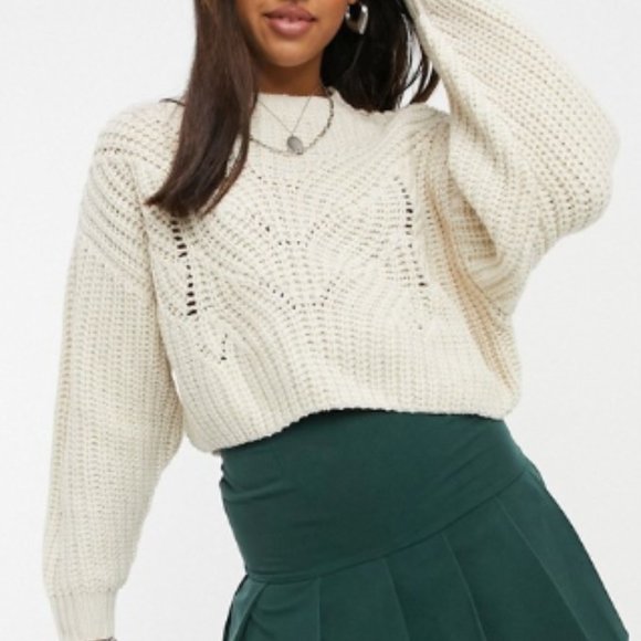 Topshop Sweaters - Topshop Chunky Ivory Cropped Knit Balloon Sleeve Sweater